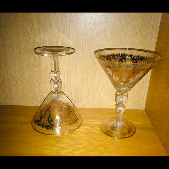 New 2 Glasses or Desert Cups Hand Painted Gold - Picture 13 of 16